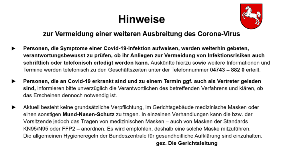 Hinweise zur Vermeidung der weiteren Ausbreitung des Corona-Virus (zum Artikel)